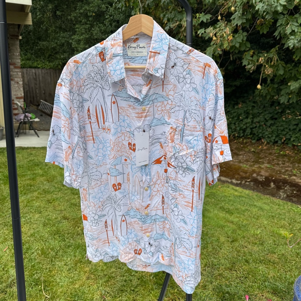 Kenny Flowers Men's Tropical Print Shirt - White and Orange